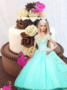 Aqua Blue Quinceanera Dress For Quinceanera Doll With Beading