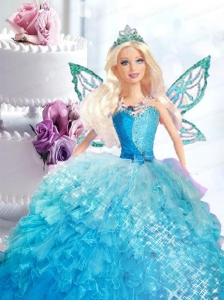 Blue Dress For Quinceanera Doll With Beading And Ruffles