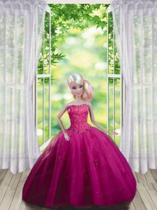 Fuchsia Quinceanera Dress For Quinceanera Doll With Ruffles And Hand Made Flowers
