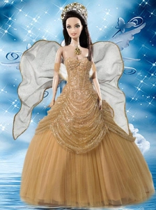 Gold Sequins Quinceanera Dress For Quinceanera Doll