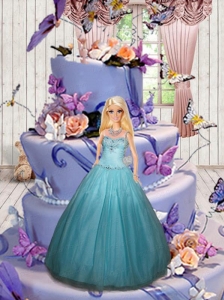 Light Blue Quinceanera Dress For Quinceanera Doll With Beading