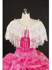 Open Front White Scoop Beading Shawls with Lace