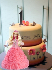 Peach Quinceanera Dress For Quinceanera Doll With Appliques And Hand Made Flowers