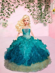 Turquiose Quinceanera Dress For Quinceanera Doll With Ruffles And Beading