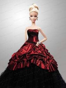 Wine Red Quinceanera Dress For Quinceanera Doll With Beading