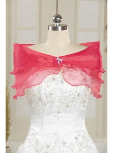 Beautiful Organza Coral Red Shawls with Beading