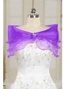 Eggplant Puple Beading Organza Shawls for Wedding