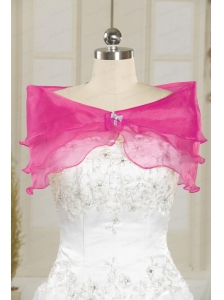 Hot Pink Pretty Organza Beading Shawls for Wedding