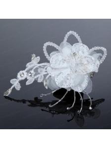 2014 White Pearl Lace and Feather Tulle Fascinators