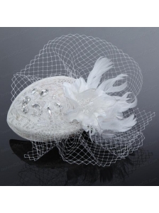 Elegant White 2014 Rhinestone Feather Hat Hair Ornament