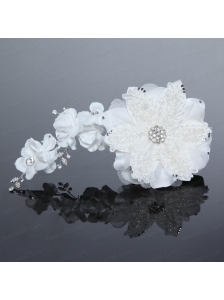 Pearl Lace and Tulle Wedding White Beading Hair Flowers