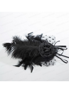 Beautiful Tulle Black and Purple Feather Hair Ornament