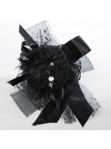 Black Rhinestone Feather Hair Ornament for Imitation Pearls