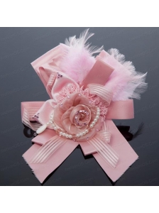 Pink Rhinestone Feather Hair Ornament for Imitation Pearls