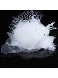 White Rhinestone Tulle Hair Ornament for Women