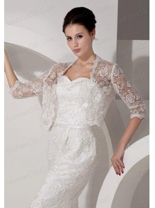 3/4 Sleeves Embroidery Jacket in Ivory With Lace