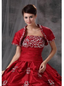 Beautiful Open Front Red Quinceanera Jacket with Appliques