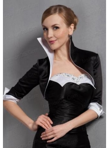 Black High Neck  Satin Popular Jacket with 3/4 Sleeves