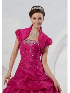 Custom Made Open Front Short Sleeves Fuchsia Quinceanera Jacket For 2014
