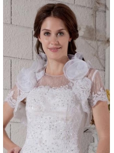 Hand Made Flowers Short Sleeves Jacket in Tulle