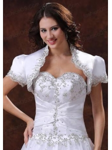Short Sleeves White Quinceanera Jacket With Beading