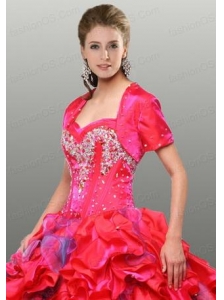 Discount Red Satin Special Occasion Quinceanera Jacket with Beading