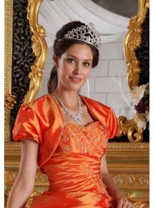 2015 Luxurious Short Sleeves and Open Front Quinceanera Jacket in Orange