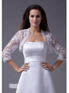 Elegant 3/4 Sleeves White Jacket With Lace