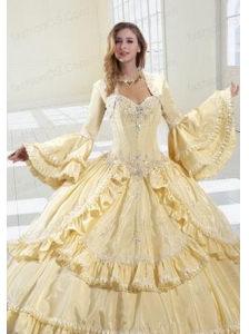 Gorgeous Light Yellow Long Sleeves Quinceanera Jacket With Ruffles and Beading