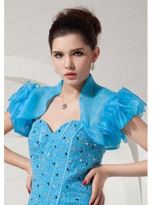 Modest Open Front and Ruffles Quinceanera Jacket in Baby Blue For 2014