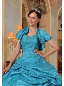 New Style Taffeta Teal Quinceanera Jacket with Open Front