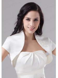White Taffeta Short Sleeves White Jacket for Wedding Party