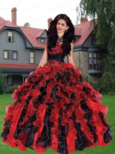 2015 Classical Black and Red Sweetheart Beadings and Ruffles Quinceanera Dresses