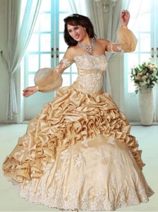 2015 Lovely Sweetheart Appliques Dresses for Quinceanera  in Champagne