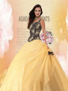 2015 Luxirious One Shoulder Yellow Quince Dresses with Appliques