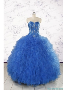 2015 Pretty Royal Blue Quinceanera Dresses with Appliques and Ruffles