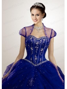 Appliques Tulle in Navy Blue Bolero Quinceanera Jackets Wedding with Beading