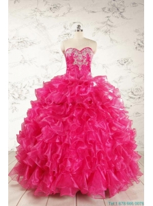 Beautiful Hot Pink Sweet 15 Dresses with Appliques and Ruffles