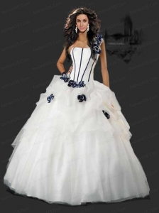 Beautiful One Shoulder Hand Made Flowers Quinceanera Dress in White  For 2015