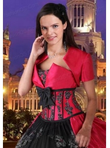 Beautiful Taffeta Bowknot Red and Black Quinceanera Jacket With Front Closure