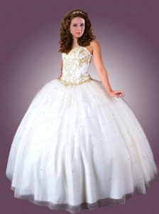 Beautiful Tulle Sequins and Beading Quinceanera Dress in White