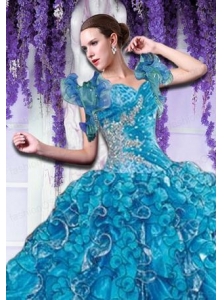 Brand new Organza Beading and Ruffles Quinceanera Jacket in Blue