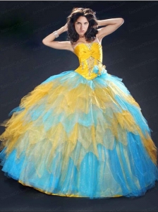 Colorful Ruching and Beading Quinceanera Dress with Ruffles