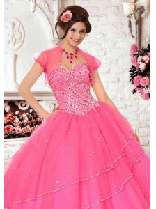 Exclusive Tulle Special Occasion Beading Quinceanera Jacket in Hot Pink