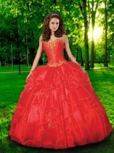 Fashionable Sweetheart Appliques and Beading  Quinceanera Dress in Red