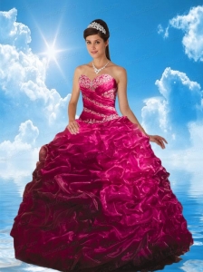 Lovely Fuchsia Quinceanera Dresses with Beading and Pick-ups for 2015