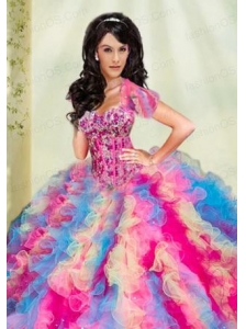 Luxurious Multi-color Organza Quinceanera Jacket with Appliques and Ruffles