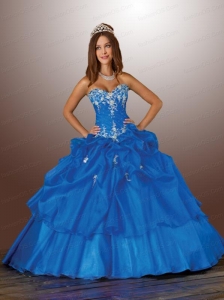 New Style Blue Pick Ups and Appliques Quinceanera Gown