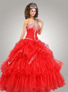 Perfect Organza Beading Quinceanera Dress in Red with Ruffled layers