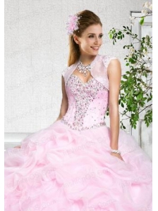 Popular Baby Pink Organza with Beading Sleeveless Quinceanera Jacket